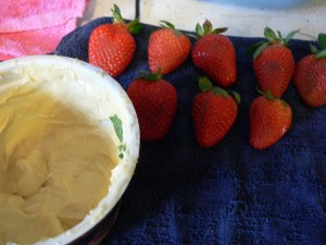 Wash & thoroughly dry strawberries.