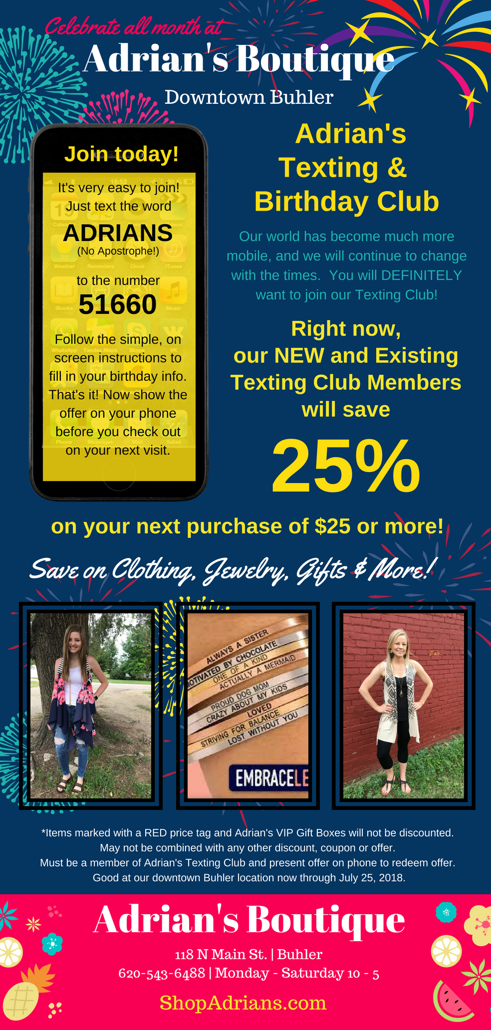 Texting Club 25% off purchase of $25+ July 2018-2